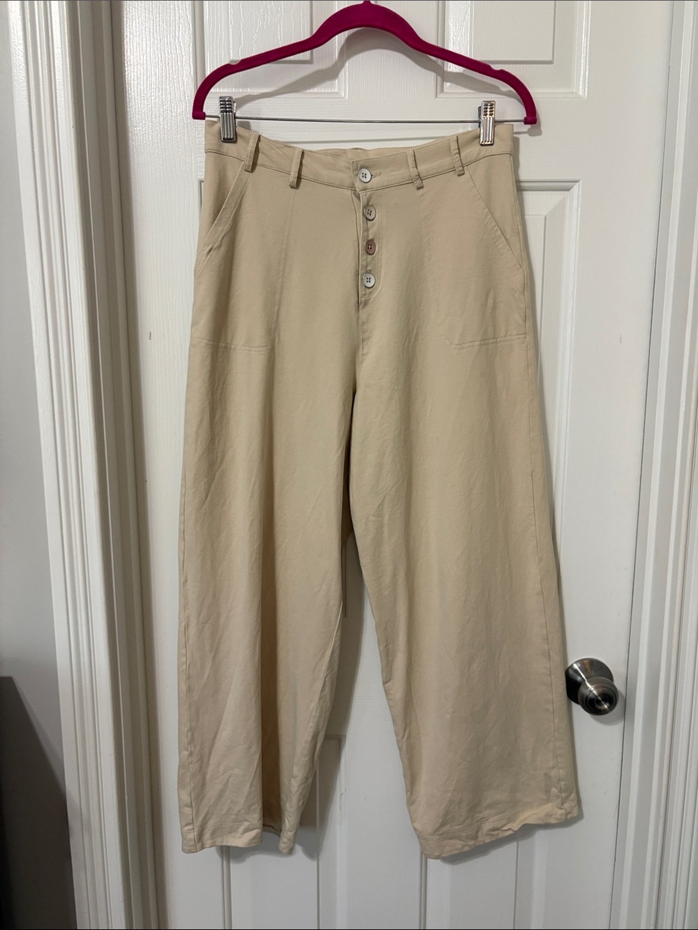 Grey State Beige Wide-Leg Button-Front Chinos